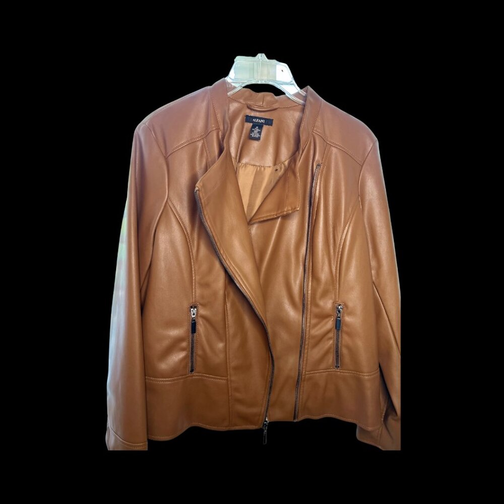 Alfani Faux Leather Moto Jacket Cognac Brown